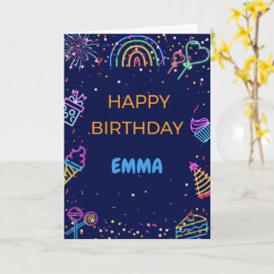 Carte d'anniversaire personnalisée néon