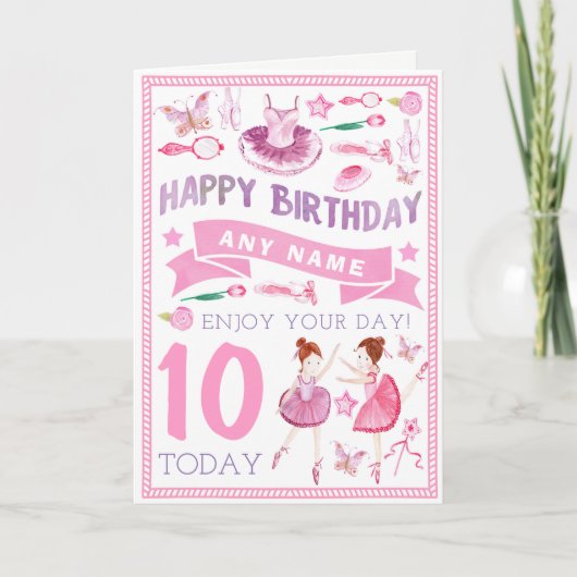 Carte d'anniversaire personnalisée par ballerine (Devant)