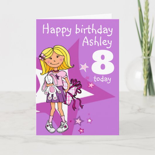 Carte d'anniversaire personnalisée pour fille de 8 (Devant)