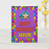 Carte d'anniversaire personnalisée Turtle (Fleur jaune)