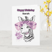 Carte d'anniversaire personnalisée - Zebra glamour (Fleur jaune)