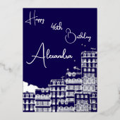 Carte d'anniversaire personnelle marine et argent (Recto)