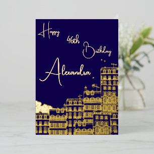 Carte d'anniversaire personnelle Marine & Gold nom