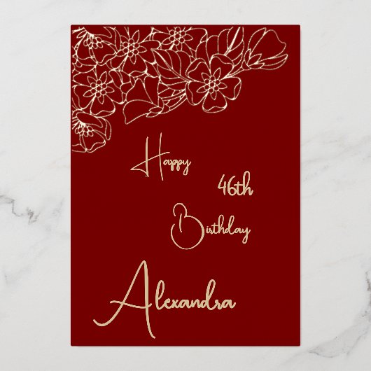 Carte d'anniversaire personnelle Maroon & Gold nom (Recto)