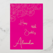 Carte d'anniversaire personnelle rose et or nommée (Recto)