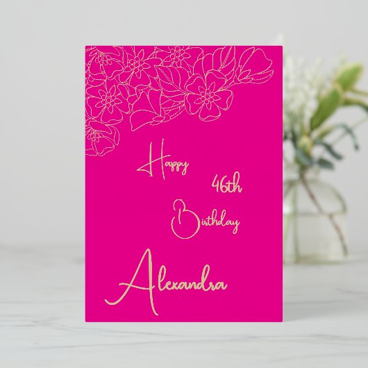 Carte d'anniversaire personnelle rose et or nommée (Debout devant)