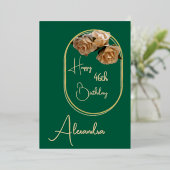 Carte d'anniversaire personnelle verte et or nommé (Debout devant)