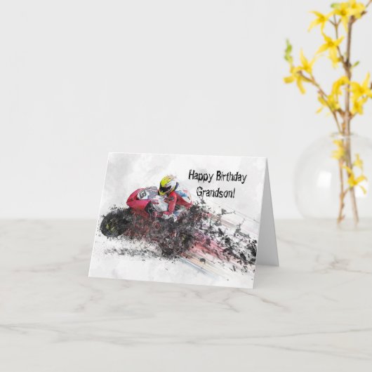 CARTE D'ANNIVERSAIRE PETIT-FILS DE COURSE (Fleur jaune)