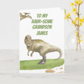Carte d'anniversaire petit-fils dinosaure (Fleur jaune)