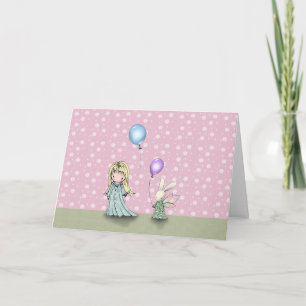 Carte d'anniversaire Petite Fille et Lapin avec Ba