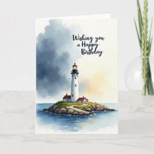 Carte d'anniversaire phare à l'aquarelle