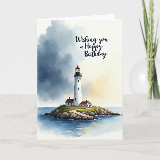 Carte d'anniversaire phare à l'aquarelle (Devant)