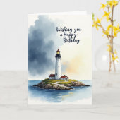 Carte d'anniversaire phare à l'aquarelle (Fleur jaune)
