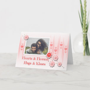 Carte d'anniversaire photo Cœurs/Fleurs Câlins/Bai