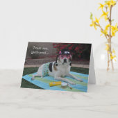 Carte d'anniversaire, photo d'un chien féminin aux (Fleur jaune)