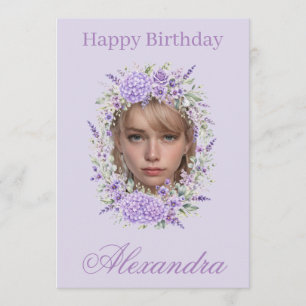 Carte d'anniversaire photo florale lavande violett