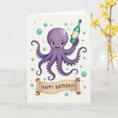Carte d'anniversaire Pieuvre Violette (Fleur jaune)