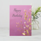 Carte d'anniversaire Pink Floral & Gold Foil (Debout devant)