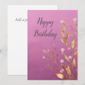 Carte d'anniversaire Pink Floral & Gold Foil (Devant / Derrière)