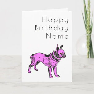 Carte d'anniversaire Pink Pitbull Dog Art Déco