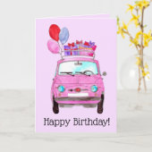 Carte d'anniversaire Pink Retro Fiat 500 (Fleur jaune)