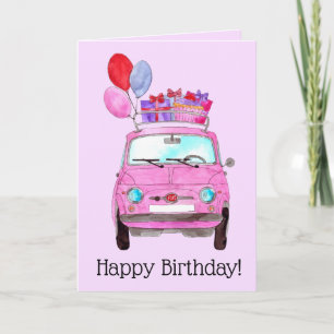 Carte d'anniversaire Pink Retro Fiat 500
