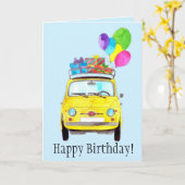 Carte d'anniversaire Pink Retro Fiat 500 (Fleur jaune)