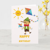 Carte d'anniversaire Pinocchio - Rétro (Fleur jaune)