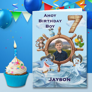 Carte d'anniversaire pirate 7 ans avec une photo
