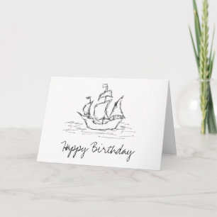 Carte d'anniversaire Pirate Ship Sketch. Nautical.