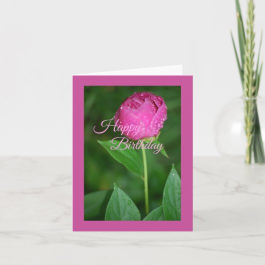 Carte d'anniversaire Pivoine Rose - Joyeux Anniver (Devant)