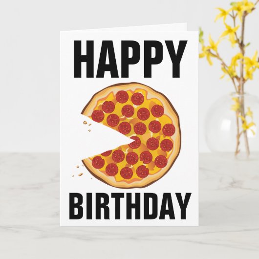CARTE D'ANNIVERSAIRE PIZZA (Fleur jaune)