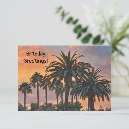 Carte d'anniversaire plat Sunset and Palm Trees (Debout devant)