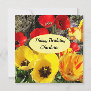 Carte d'anniversaire plate des Tulipes jaunes et r