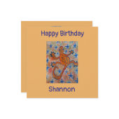 Carte d'anniversaire plate Orange Gecko (Devant/Arrière en situation)