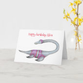Carte d'anniversaire Plesiosaur personnalisée (Fleur jaune)