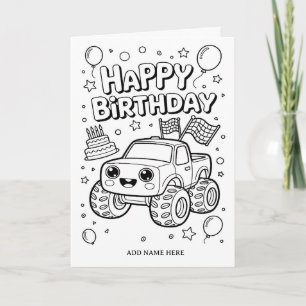 carte d'anniversaire pliée à colorier DIY camion m