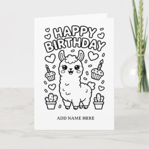 carte d'anniversaire pliée à colorier DIY lama