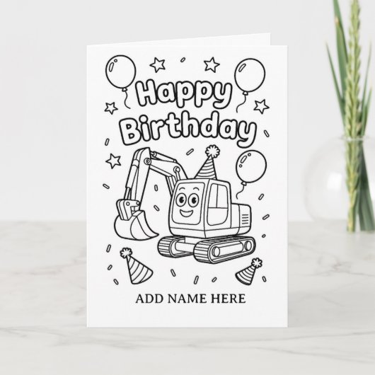 carte d'anniversaire pliée à colorier en construct (Devant)