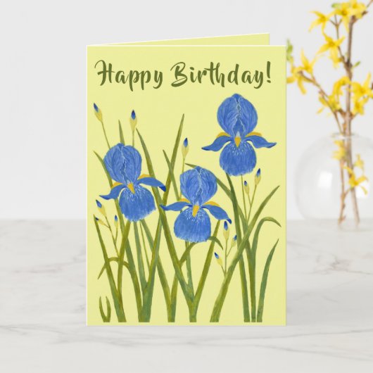 Carte d'anniversaire pliée aux fleurs d'Iris (Fleur jaune)