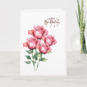 Carte d'anniversaire pliée avec des roses à l'aqua