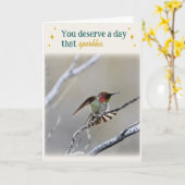 Carte d'anniversaire pliée Colibri (Fleur jaune)
