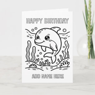 carte d'anniversaire pliée dauphin à colorier DIY