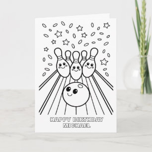 carte d'anniversaire pliée de bowling à colorier s