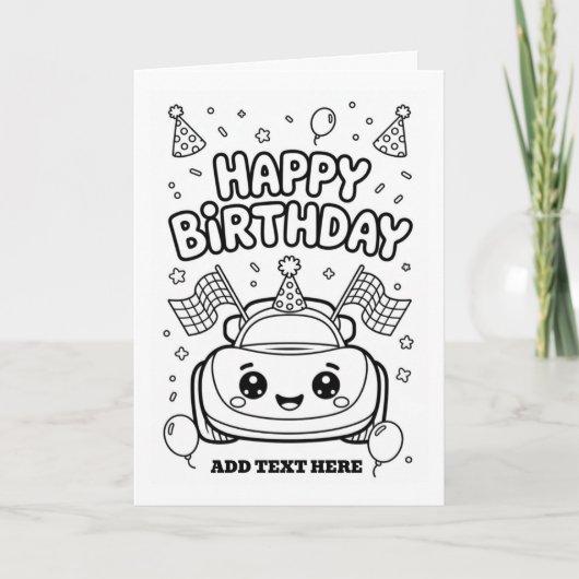 carte d'anniversaire pliée de voiture de course à (Devant)