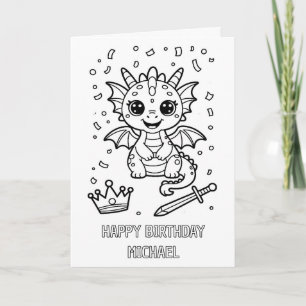 carte d'anniversaire pliée dragon à colorier DIY