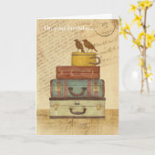 Carte d'anniversaire pliée Inséparables vintages (Fleur jaune)