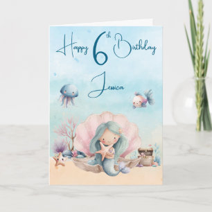 Carte d'anniversaire pliée pour 6 ans de sirène