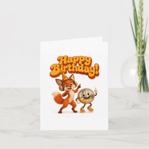 Carte d'anniversaire pliée Retro Disco Fox