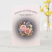 Carte d'anniversaire pliée, rose et myosotis  (Fleur jaune)
